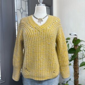 Ballot Women’s Mustard Chunky Knit V-Neck Sweater | Size M